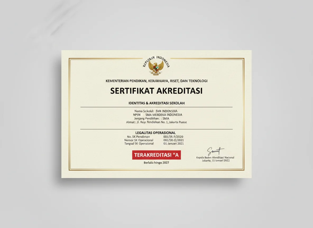 Sertifikat Akreditasi SMA Merdeka Indonesia